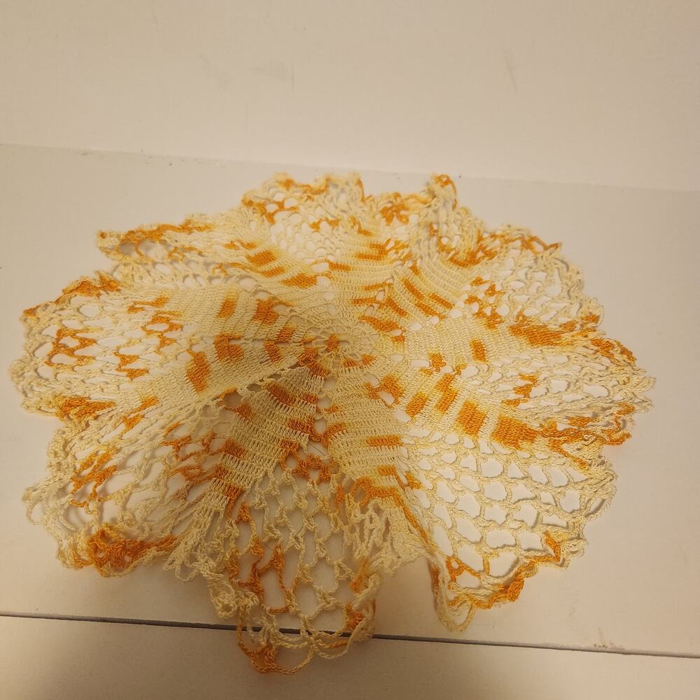 Vintage Orange & White Handmade Doily
